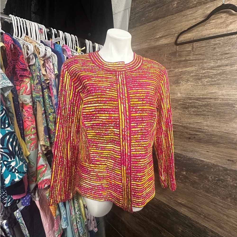 Chico's Pink and Yellow Blazer Jacket with Structured Shoulders